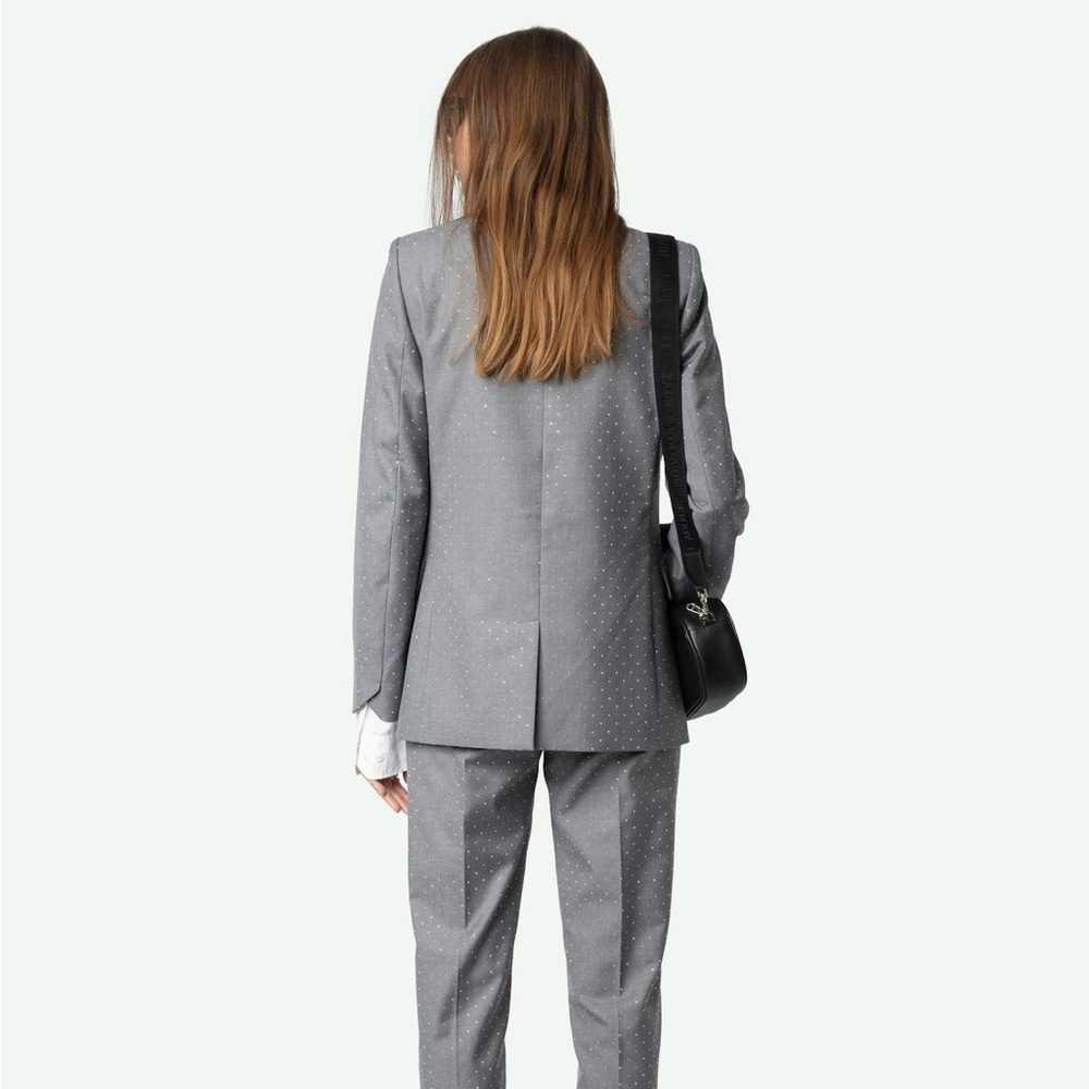 Zadig & Voltaire Valse Polka Dot Rhinestone Embellished Grey Structured Blazer - Picture 5 of 12